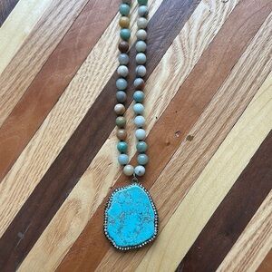 Blue and Brown Southwestern Necklace with Turquoise Pendant